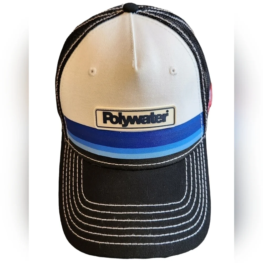 Polywater Snapback Trucker Hat With Mesh Backing USA Flag Black, White And Blue